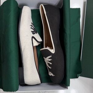 Stubbs & Wootton Ivory Noir Storm Two-Tone Embroidered Slippers